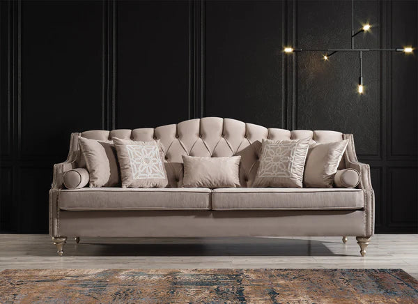 Lotus Mocha Velvet Sofa and Loveseat 2PC Set.