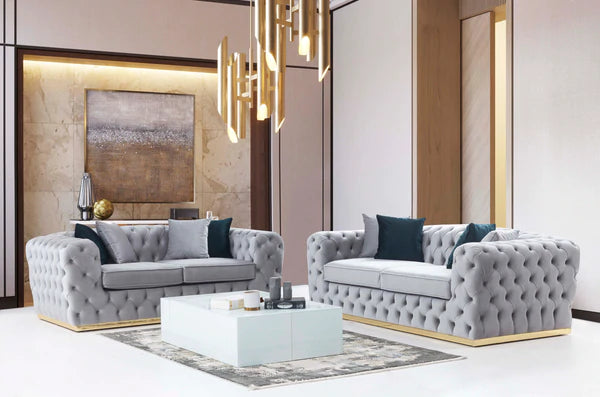 Stella Gray Velvet Sofa & Loveseat.