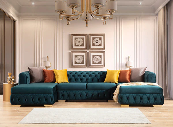 Matilda Green Velvet Double Chaise Sectional, Coming Soon.