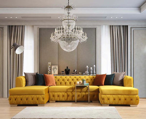 Matilda Mustard Velvet Double Chaise Sectional, Coming Soon