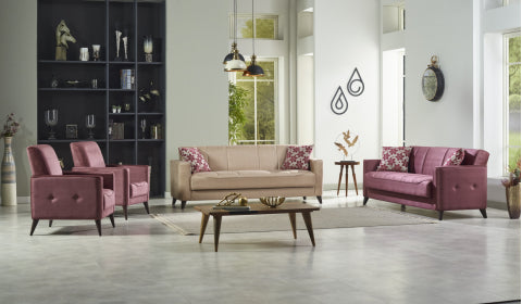 Juego de salón convertible Midas Dusty Rose - Crema