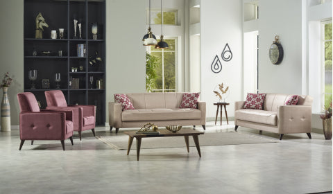 Juego de salón convertible Midas Dusty Rose - Crema