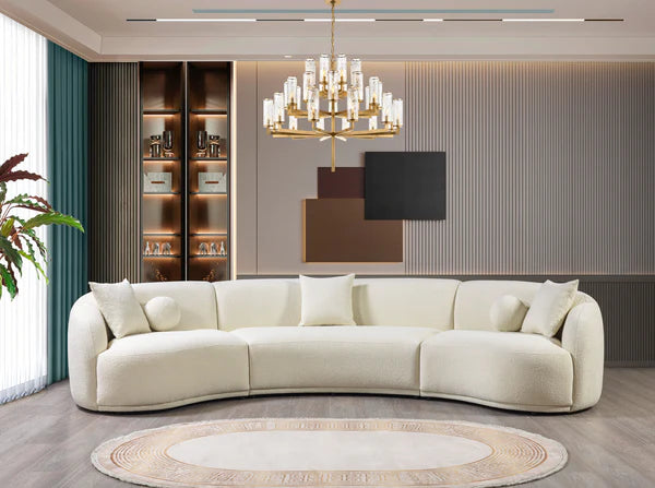 Seccional curvo de 3 piezas Bonita Ivory Boucle.Nueva llegada.