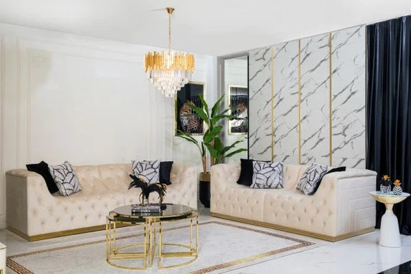 Natalie Ivory Velvet Sofa & Loveseat.New Arrival.