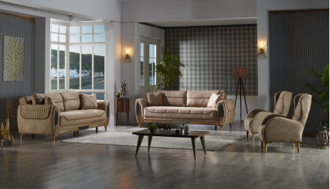 Conjunto de salón convertible Milas beige