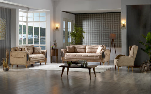 Conjunto de salón convertible Milas beige