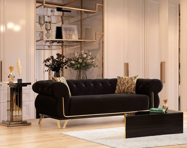 Rosy Black Velvet Sofa & Loveseat.New Arrival.