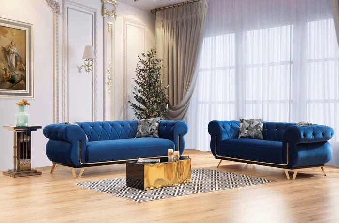 Rosy Navy Velvet Sofa & Loveseat.New Arrival.
