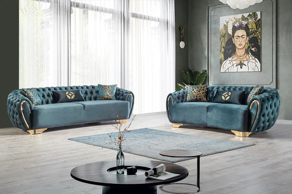 Victoria Holly Green Velvet Sofa & Loveseat.