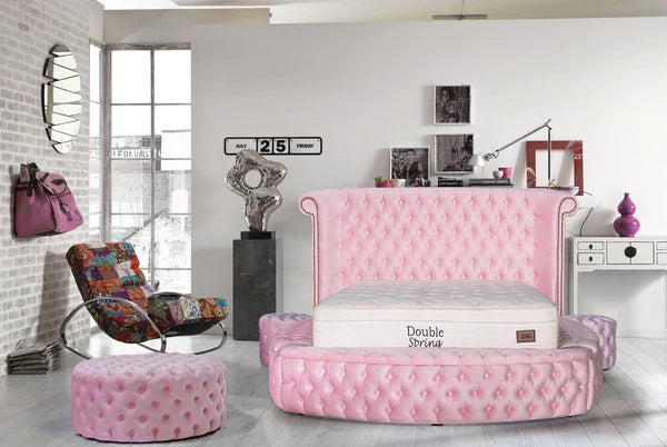 Cama tamaño queen con plataforma de almacenamiento Viss Velvet Pink, nueva llegada. PRÓXIMAMENTE. 