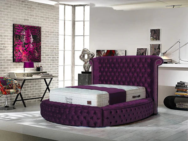 Cama tamaño queen con plataforma de almacenamiento Viss Velvet Maroon, recién llegado. PRÓXIMAMENTE. 