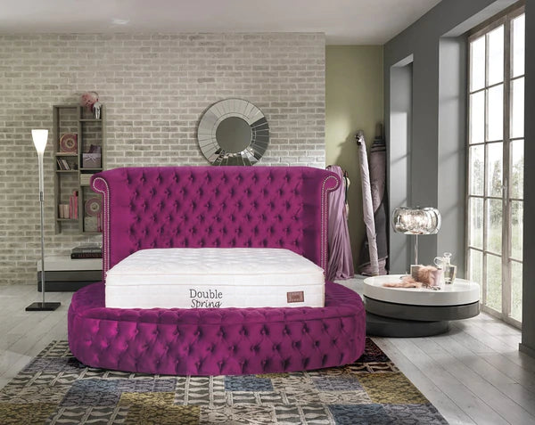 Cama tamaño queen con plataforma de almacenamiento Viss Velvet Maroon, recién llegado. PRÓXIMAMENTE. 