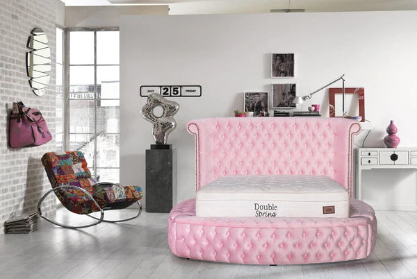 Cama tamaño queen con plataforma de almacenamiento Viss Velvet Pink, nueva llegada. PRÓXIMAMENTE. 