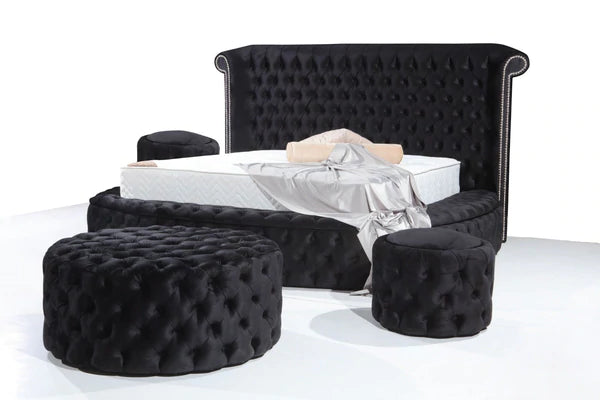 Cama tamaño queen con plataforma de almacenamiento Viss Velvet Black, PRÓXIMAMENTE. 