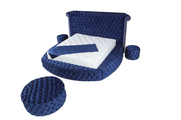 Cama tamaño queen con plataforma de almacenamiento Viss Velvet Navy, PRÓXIMAMENTE.