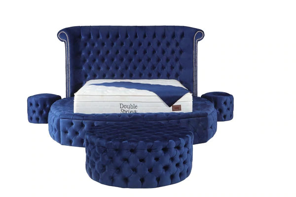 Cama tamaño queen con plataforma de almacenamiento Viss Velvet Navy, PRÓXIMAMENTE.