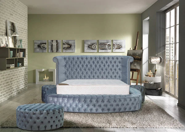 Cama con plataforma de almacenaje Viss Velvet Grey Queen, nueva llegada. PRÓXIMAMENTE. 