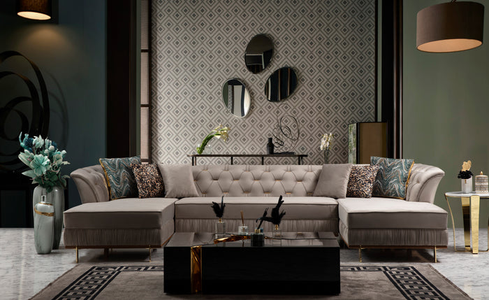 Marilyn Velvet Ivory Double Chaise Sectional.