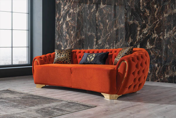 Victoria Orange Velvet Sofa & Loveseat