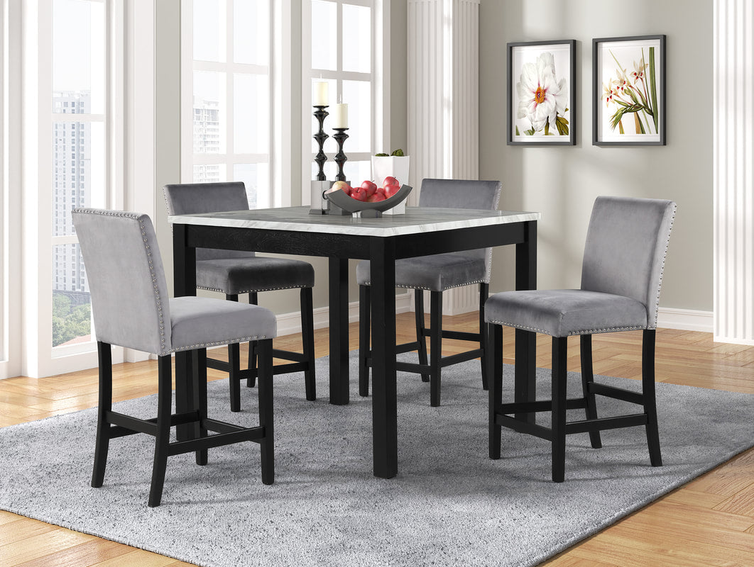 Dior - Juego de mesa pub gris + 4 sillas