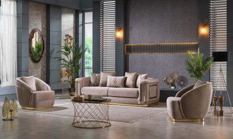 Elegance Stationary Livingroom Set Beige