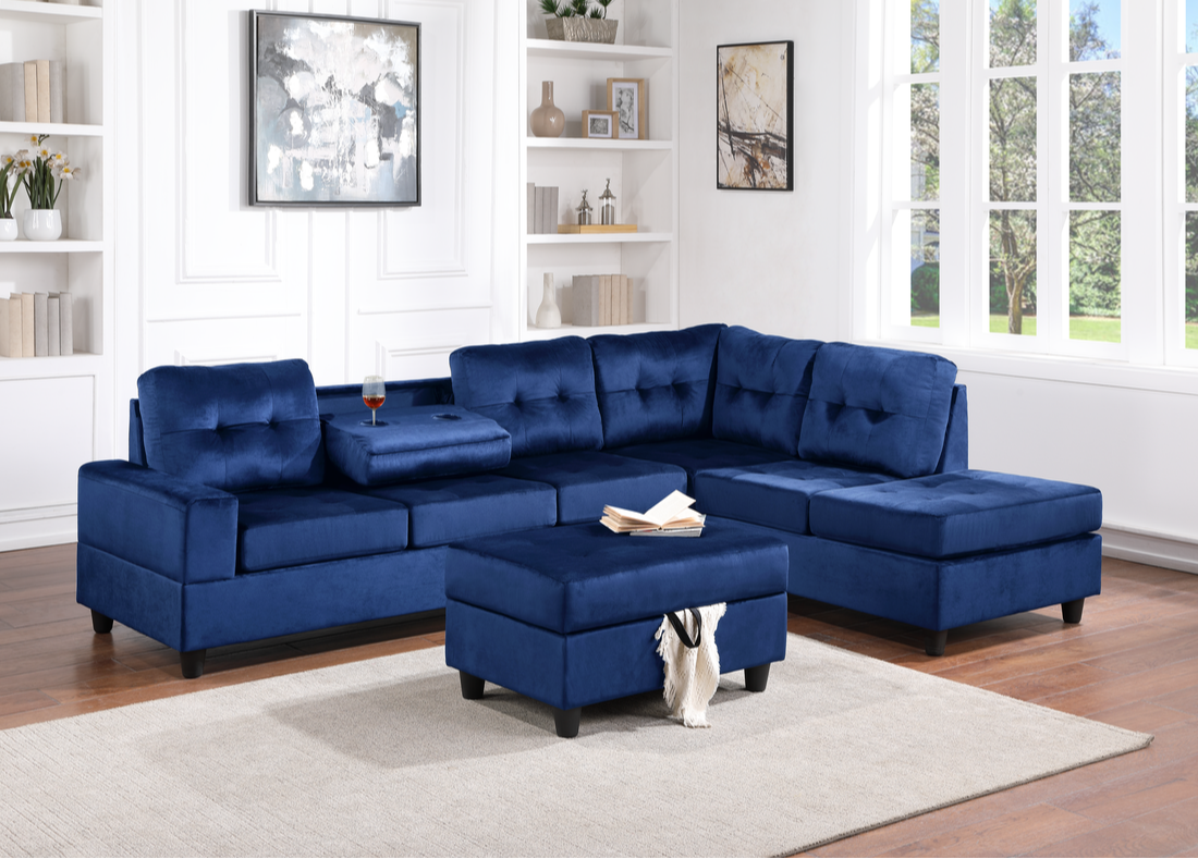 Otomana seccional + almacenamiento de 22 alturas - Terciopelo azul 