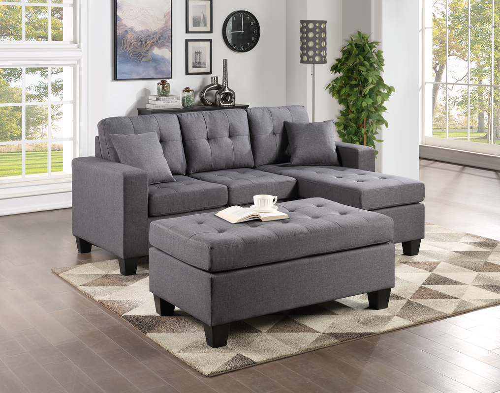 Naomi Grey Linen - Seccional y Otomana Reversible 