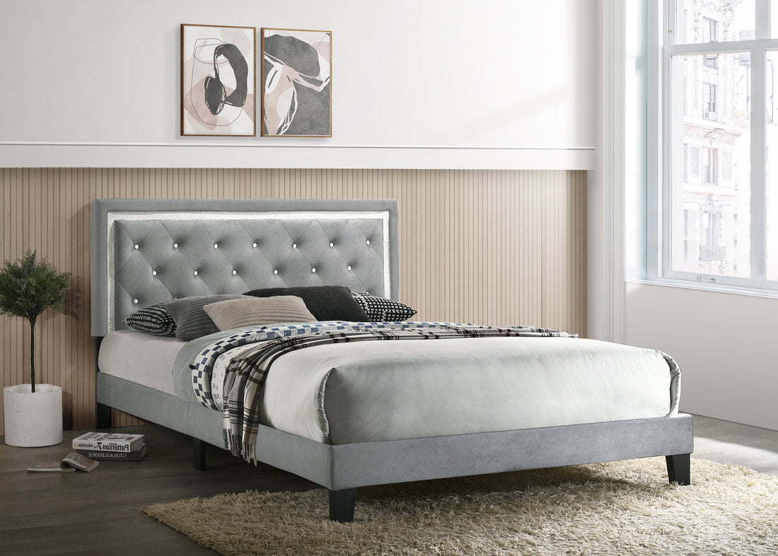Cama con plataforma de terciopelo gris pasión