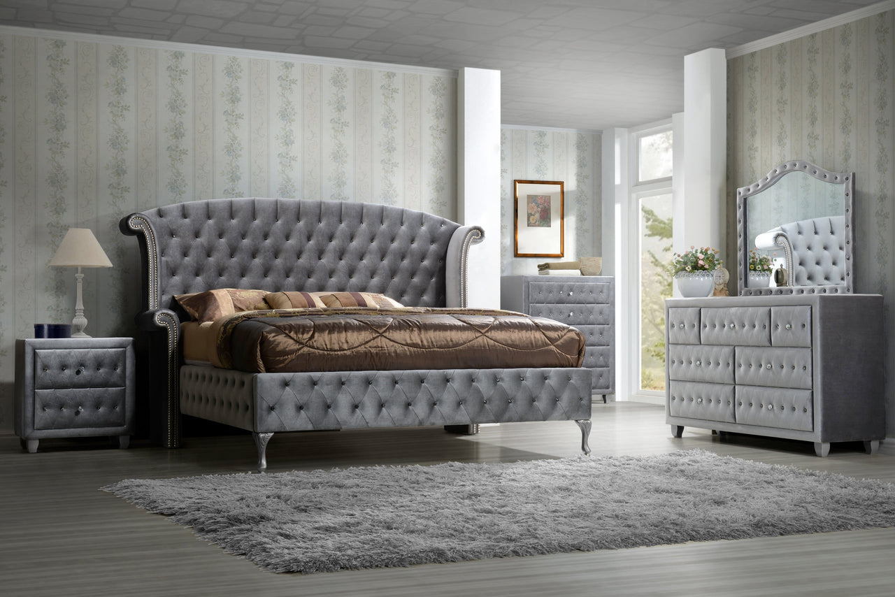 Juego de dormitorio Diamond Palace Queen o King (gris) **NUEVA LLEGADA**