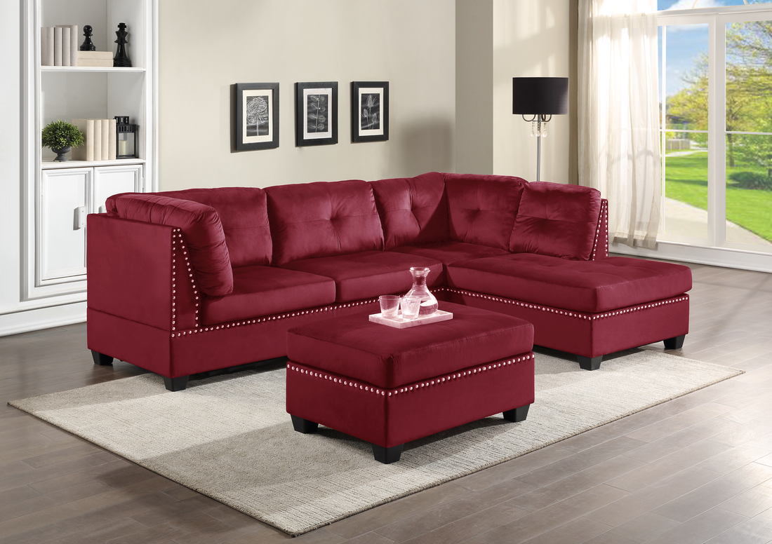 Sienna - Conjunto seccional + otomana de terciopelo rojo **NUEVA LLEGADA** 