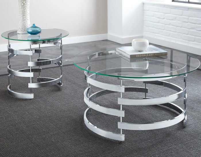 TS300 - Mesa de Cóctel de Vidrio + Juego de 2 Mesas Auxiliares